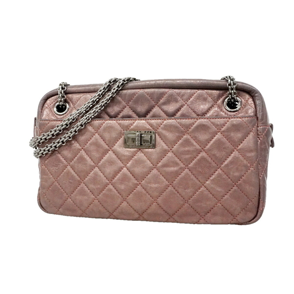 Chanel Shoulder Bag 2.55 Matelassé Chain Leather Metallic Pink Women's OP025751